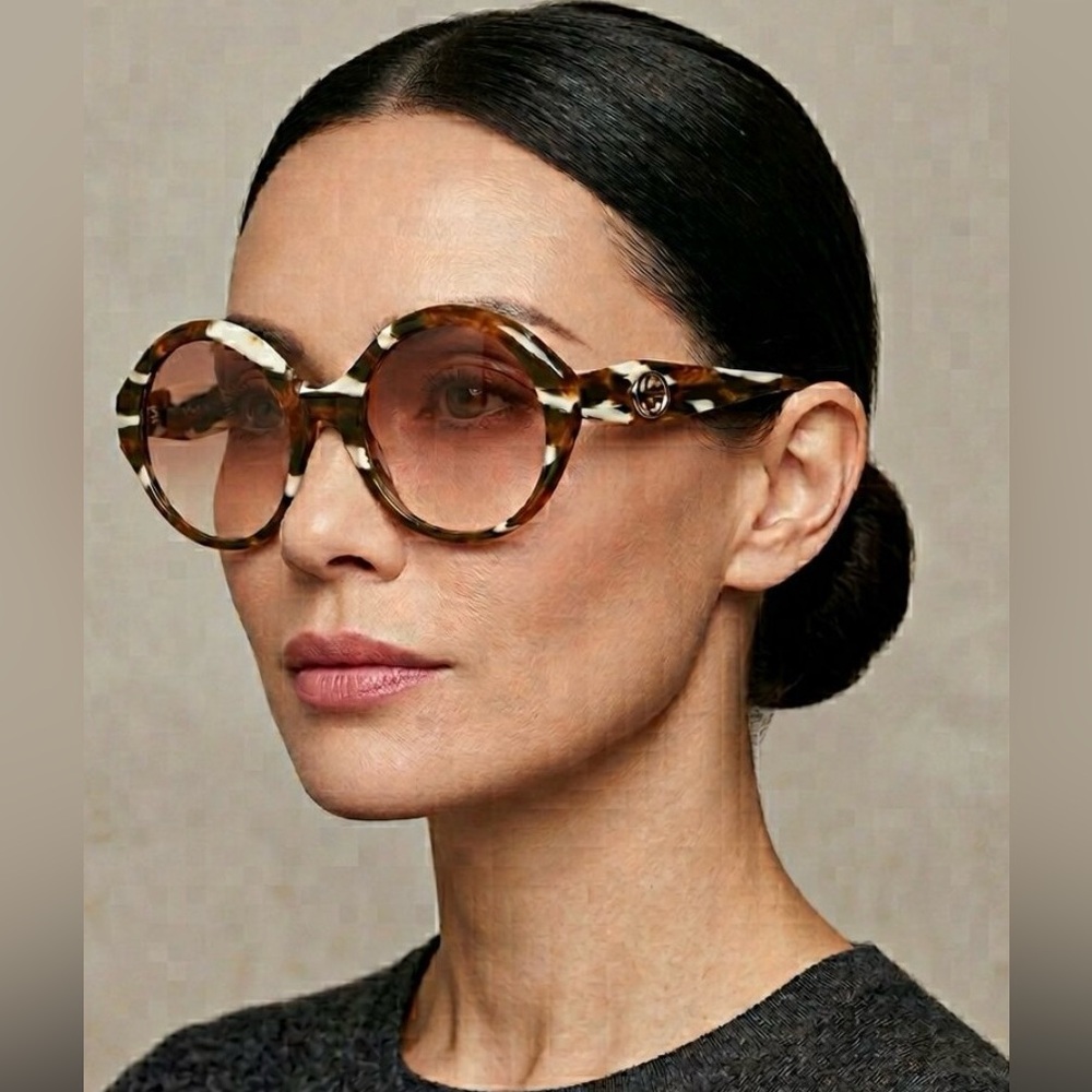 GUCCI ROUND VINTAGE INSPIRED SUNNIES + GEOMETRIC ARMS THAT ENHANCE THE GG LOGO